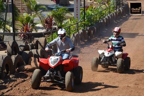 Experience the Off Road Travel by riding 200CC Polaris ATVs on India's first permanent dirt track and show off your off-road skills at Della Adventure Park. Atv Track, 90cc Atv, Trip With Friends, Road Travel, Polaris Atv, Atv Riding, Quad Bike, Dirt Track, Adventure Activities