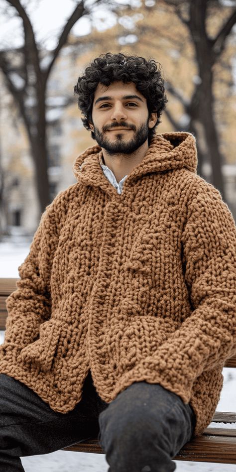 Crochet Sweater Pattern Free Men, Crochet Jacket For Men, Crochet Top For Men, Crochet Gift For Men, Crochet Sweater For Men, Masculine Crochet, Crochet Ideas For Men, Crochet Hoodie Pattern, Linen Stitch Crochet