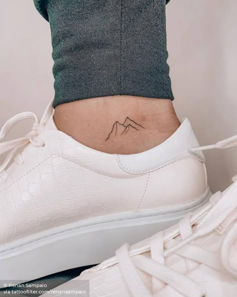 Tiny Foot Tattoos, Small Mountain Tattoo, Berg Tattoo, Mountain Tattoos, Cream Tattoo, Tiny Tattoos For Women, Foot Tattoos For Women, Handpoke Tattoo, Small Tattoos Simple