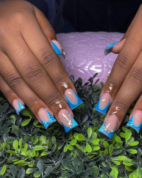 Blue Duck Nails Acrylic, Blue Bottom Nails, Blue Camo Nails, Blue Duck Nails, Short Jelly Nails, Bts Nails, Duck Nail, Baddie Lifestyle, Blue And White Nails