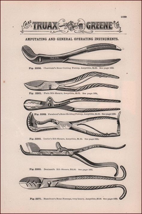 SURGICAL Instruments, Forceps, Aseptible, etc. antique catalog pg original 1893 Apothecary Drawing, Anatomical Sculpture, Antique Knowledge, Antique Hand Tools, Tool Tattoo, Medical Tools, Victorian Illustration, Knot Tattoo, Surgical Tech