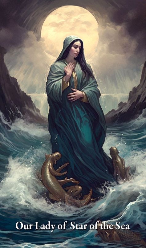 Our Lady Star Of The Sea Art, Stella Maris Star Of The Sea, Our Lady Star Of The Sea, Mother Mary Art, Mary Star Of The Sea, Mary Jesus Mother, Mother Mary Pictures, Star Of The Sea, Holly Pictures