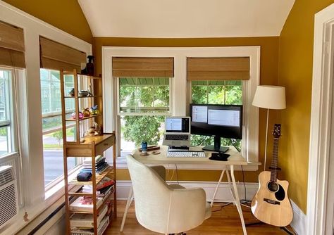 Yellow Home Office, Yellow Paint Color, Office Backdrop, Backdrop Paint, Yellow Painted Walls, Yellow Office, Yellow Paint Colors, French Yellow, Fall Foods