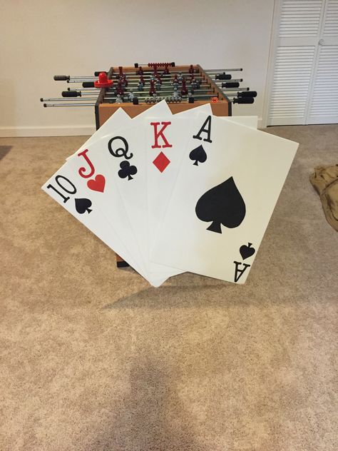 Giant cards made out of foam board (from dollar store for $1!!) and cut out the suits to glue on. Diy Playing Cards, Nurse Educator, Charity Ball, Casino Theme Party Decorations, The Suits, Giant Card, Playing Card Games, Casino Night, Whimsical Decor