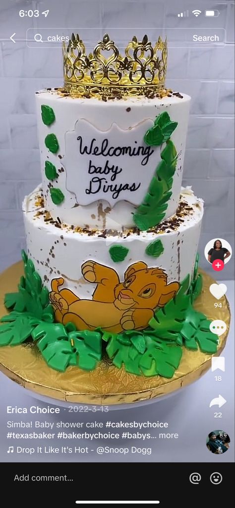 Simba Baby Shower Ideas, Lion King Baby Shower Cake, Lion King Baby Shower Ideas, Lion Baby Shower Theme, Simba Baby Shower, Jordan Baby Shower, Lion King Theme, King Cakes, Shower Baskets