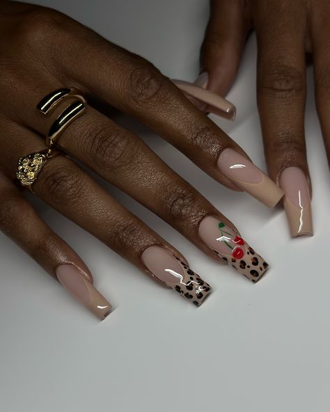 Cherry 🍒 cheetah🐆 Cheetah Nails, Fashion Nails, Cherry, Nails, Quick Saves