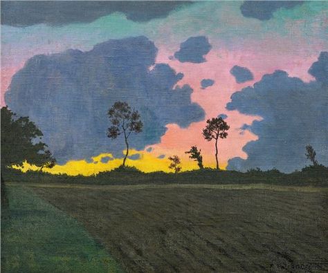 Artwork by Félix Vallotton, Coucher de soleil, nuages bleus. Oil on canvas Felix Vallotton, Sun Painting, Master Drawing, 19th Century Paintings, Sunset Blue, Story Of The World, Art Story, Blue Clouds, Old Master