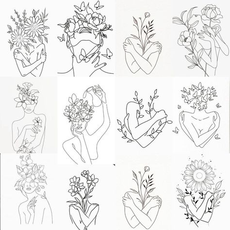 Woman Made Of Flowers Tattoo, Work Of Art Tattoo, One Line Tattoo Ideas, Tattoo Mujer, Self Love Tattoo, Boho Tattoos, Mommy Tattoos, Beautiful Flower Tattoos, Silhouette Tattoos