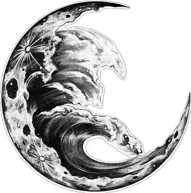 Enso Wave Tattoo, Moon Over Water Tattoo, Water Hand Tattoo, Water Moon Tattoo, Ocean Moon Tattoo, Moon Ocean Tattoo, Moon And Water Tattoos, Moon Cloud Tattoo, Moon Wave Tattoo