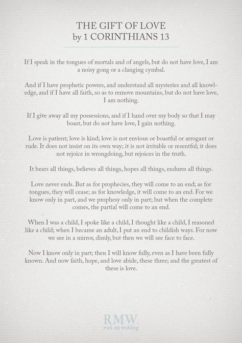 The Gift of Love - 1 Corinthians 13 Wedding Scripture, Wedding Ceremony Readings, Wedding Prayer, Wedding Readings, Wedding Poems, Boxing Quotes, 1 Corinthians 13, Wedding Quotes, Wedding Wishes