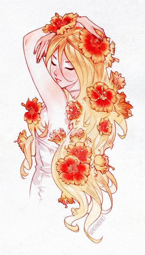 Mother Nature Tattoo, Nature Tattoo, A Drawing, Mother Nature, A Woman, Deviantart, Flowers, Hair, White