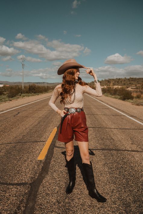 Red Leather Shorts Outfit, Red Leather Shorts, Emily Outfit, Leather Shorts Outfit, Leather Culottes, Culotte Shorts, Equestrian Boots, Western Chic, Red Burgundy