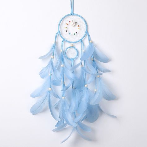 Feather Dream Catcher Blue White Aesthetic, Dream Catcher Gifts, Atrapasueños Diy, Indian Dream Catcher, Plastic Bag Packaging, Canopy Bed Frame, Aesthetic Fairy, Wrapped Lights, Ornament Craft