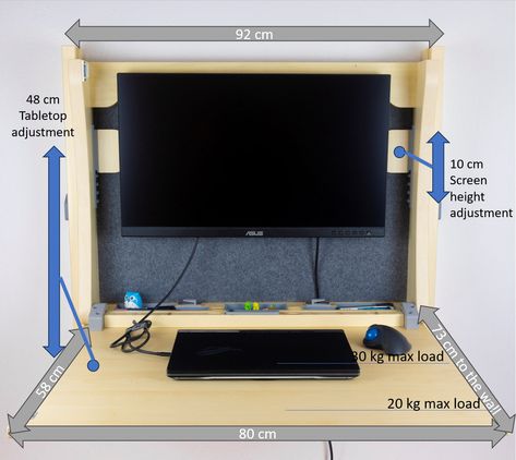 Wall Mounted Computer Desk, Flip Top Desk, Spare Bedroom Office, Murphy Desk, Height Adjustable Workstation, Desk Laptop, Height Adjustable Desk, Desk Plans, Floating Desk