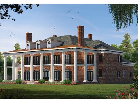 Southern Luxury House Plan, 031H-0237 Huge House Floor Plans, Southern Style Home, Georgian Colonial, Louisiana Plantations, 4 Car Garage, Southern Plantations, Luxury Plan, Colonial House Plans, Southern House Plans