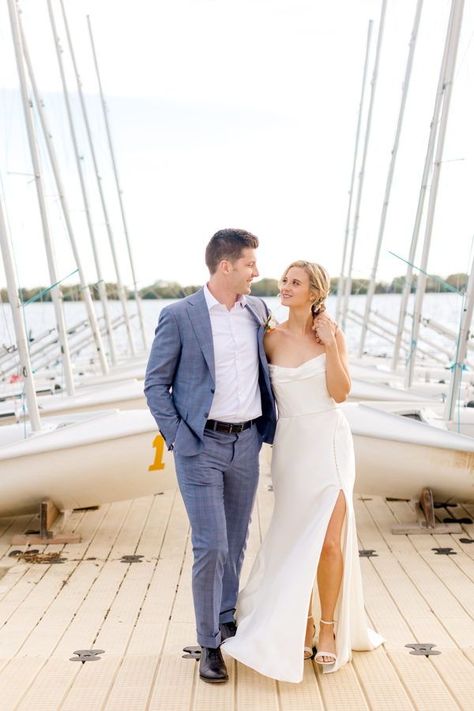 Watters Orlie Dress, Watters Orlie, Boat Wedding Dress, Classic Elegant Wedding Dress, Strapless Satin Wedding Dress, Wedding Dress Minimal, Lakefront Wedding, Fitted Wedding Gown, Draped Wedding Dress