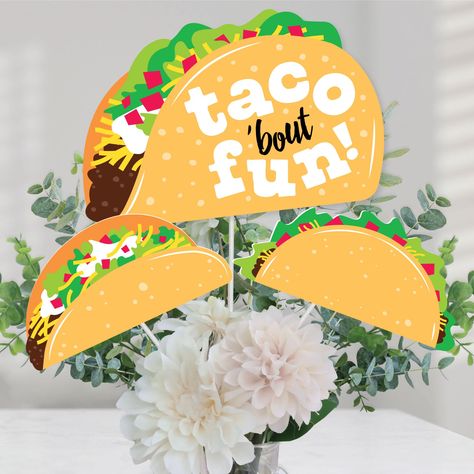 PRICES MAY VARY. Taco ‘Bout Fun Centerpiece Sticks INCLUDES 15 taco table toppers in three different shapes, 15 table topper sticks and stickers for easy assembly. Taco ‘Bout Fun party table decorations are perfect for a Mexican Fiesta party. Taco ‘Bout Fun Centerpiece Sticks SIZE five taco ‘bout fun! table toppers, 10.75” wide x 8” tall; five taco table toppers, 8” wide x 4” tall; and five taco table toppers, 8.5” wide x 4” tall. The unique design and variety of pieces makes this table decorati Fun Party Table Decorations, Fiesta Party Centerpieces, Taco Table, Taco Party Decorations, Fun Table Decorations, Colorful Party Decorations, Mexican Fiesta Party, Pastor Appreciation, Taco Party