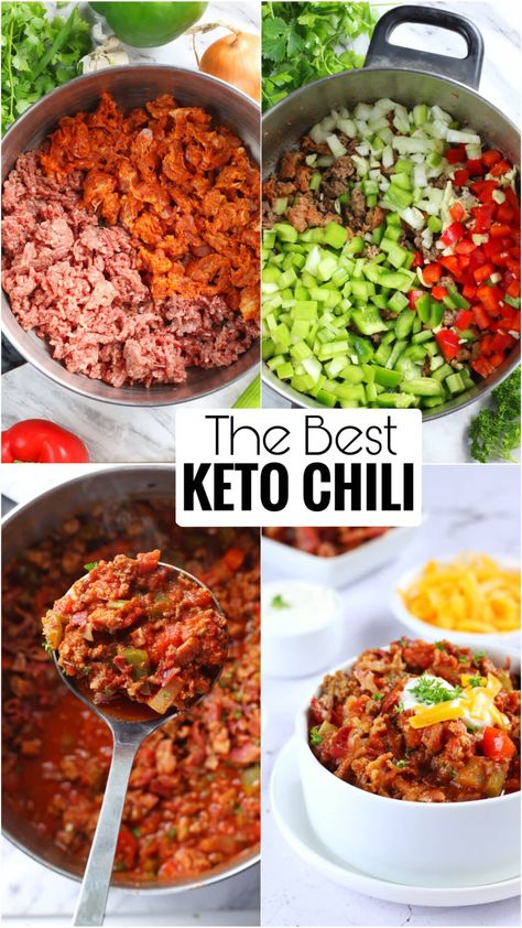 Best Keto Chili, Keto Chili Recipes, Best Easy Chili Recipe, Chili Keto, Birthday Dinner Recipes, Low Carb Chili Recipe, Keto Chili, Keto Soups, Low Carb Chili