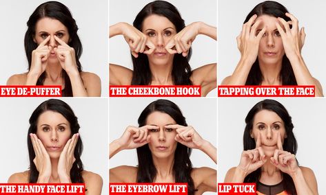 Yoga for the face! The ingenious new exercises to help banish wrinkles Face Message, Facial Yoga Exercises, Face Yoga Method, Eyebrow Lift, Face Firming, Facial Nerve, Face Yoga Exercises, Face Yoga Facial Exercises, Facial Yoga