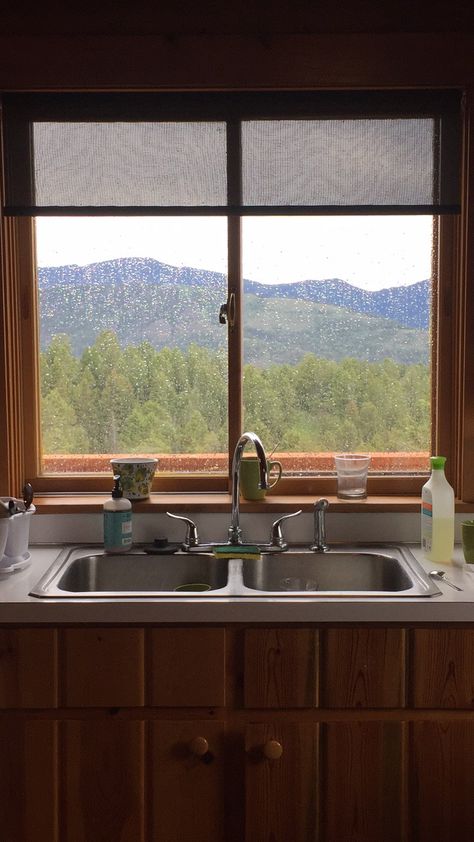 Kitchen View #travel #kitchen #sink #mountains Travel Kitchen, Kitchen View, Farm Field, Kitchen Views, Kitchen Window, Kitchen Sink, Montana, Arch, Dream House