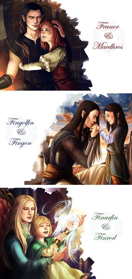 ALL MY FEELS! 8'( At least we know that Finrod walks with Finarfin in Valinor and I'm pretty sure that Fingolfin and Fingon were noble enough to be released from the Halls of Mandos by Namo if that's what they wanted. But Feanor's later deeds were just too evil so he and Maedhros...after all his eldest son had gone through because of the sins of father....they can't even talk it out....ALL MY FEELS!!!!!! <----This!! Feanor And Maedhros, Fingolfin And Feanor, Elvish Dress Middle Earth, Feanor Fingolfin Finarfin, Feanor And Fingolfin, Feanor X Fingolfin, Finwe Feanor, Feanor Fingolfin, Maedhros And Fingon