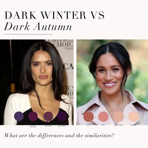 Dark Winter VS Dark Autumn comparison as requested 🖤 . #coloranalysis #colouranalysis #coloranalyst #darkwinter #darkautumn #winterpalette #autumnpalette Autumn Vs Winter Color Palette, Kim Kardashian Color Palette, Dark Autumn Vs Dark Winter, Deep Winter Vs Deep Autumn, Deep Winter Color Analysis, Dark Winter Color Palette Outfits, Dark Autumn Outfits, Deep Winter Outfits, Dark Winter Outfits