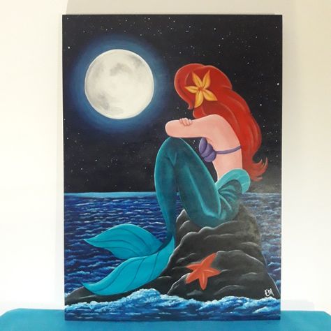 ARIEL @deco_cuadros_em Painting Ideas Disney, Ariel Painting, Little Mermaid Painting, Disney Princess Paintings, Painting Princess, Disney Canvas Paintings, Princess Painting, Mermaid Canvas, Disney Canvas Art