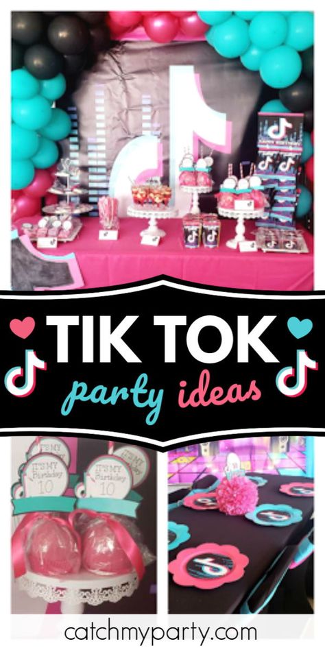 Tiktok Balloon Garland, Tik Tok Party Games, Tik Tok Party Ideas, Tik Tok Birthday Party, Tik Tok Party, Tik Tok Birthday, Tiktok Party, Tiktok Birthday, Girls Birthday Party Themes