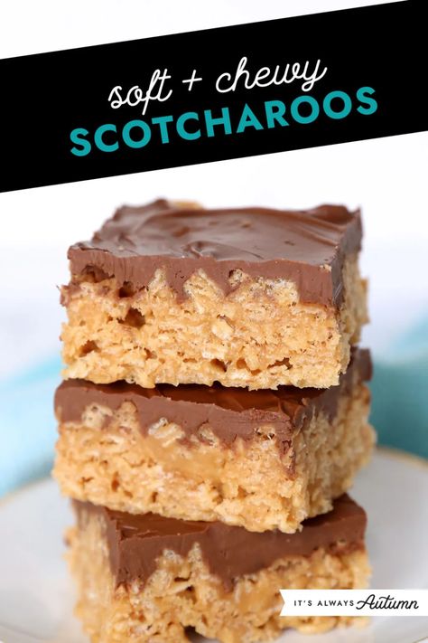 This is the BEST version of the classic Scotcharoos recipe, including tips to make sure they turn out chewy, not hard! A delicious peanut butter rice krispie layer is covered in a mixture of chocolate and butterscotch in this delightful treat. Chocolate Peanut Butter Butterscotch Rice Krispies, Scotchies Rice Krispies, Best Scotcheroos Recipe, Rice Krispie Scotcheroos, Butterscotch Rice Crispy Treats, Scotcheroos Recipe Best, Butterscotch Rice Krispie Treats, Butterscotch Rice Krispies, Scotcharoos Recipe