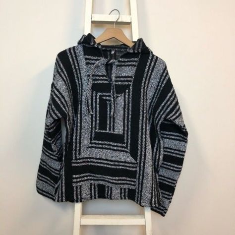 Black & White Authentic Mexican Jargon Baja Style Hoodie. New Without Tags! No Flaws. Colors: Black Baja Style Unisex Size Medium Approx. Measurements Pit To Pit 24" Waist 23" Length 25.5" Pet And Smoke-Free Home! Same/Next Day Shipping! Baja Hoodie Aesthetic, Hippie Hoodie, Androgynous Outfits, Baja Hoodie, Hoodie Aesthetic, Velour Tops, Authentic Mexican, Sports Hoodies, Hoodie Pullover