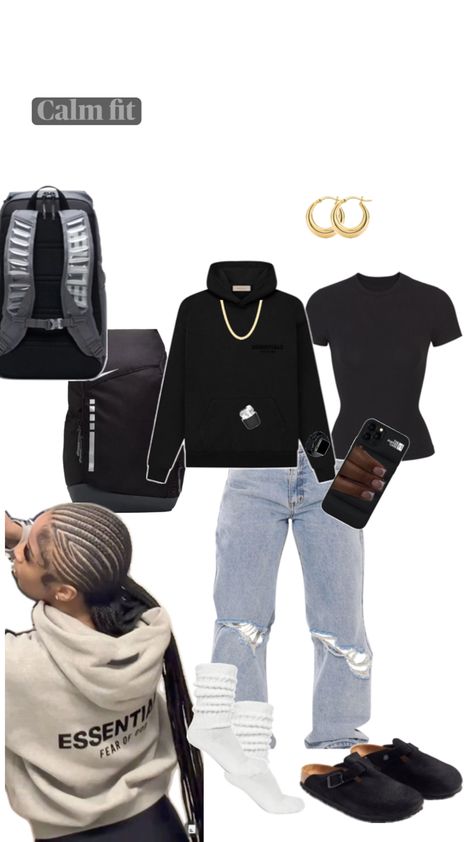 Comfy Latina Outfits, Fits For Dinner, Black Essentials Hoodie Outfit, Essential Hoodie Outfit, Baddies Hairstyle, Essentials Hoodie Outfit, Black Essentials Hoodie, Black Essentials, Teen Swag