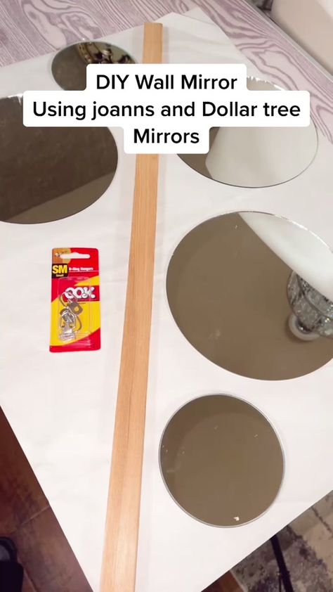 DIY Wall mirror. Using joanns and dollar tree mirrors #dollartree #diy #foryourpage #foryou #diyprojectsideas #homedecor Dollar Tree Mirror Ideas Wall Art, Dollar Tree Mirror Ideas, Decorated Mirror Diy, Diy Round Mirror, Diy Wall Mirror, Diy Mirror Wall Decor, Dollar Tree Mirrors, Dollar Store Mirror, Diy Crafts Easy At Home