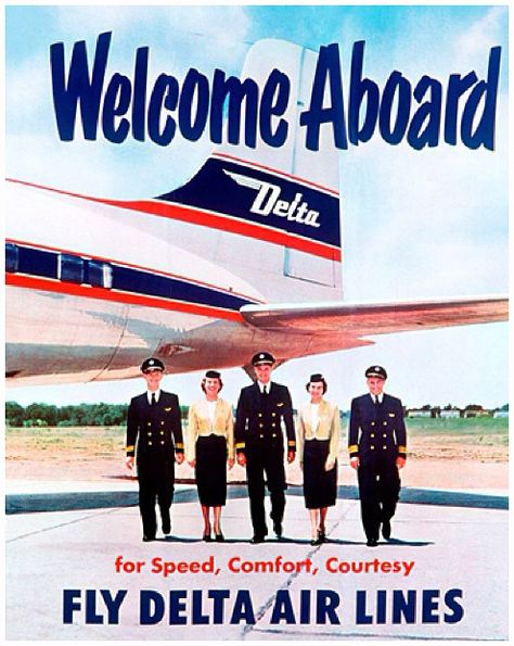 Delta Airlines ... Signs Book, Vintage Airline Ads, Executive Jet, Vintage Airline Posters, Aviation Posters, Delta Air Lines, Transportation Poster, Design Comics, Blah Blah Blah