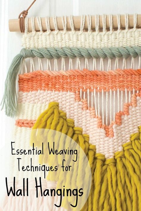 Create a gorgeous DIY wall hanging with these basic tapestry techniques: rya knots, loops, soumak, and more!: Wall Weave, Weaving Loom Projects, Weaving Wall Hanging, Weaving Tutorial, Diy Weaving, Wall Hanging Diy, Weaving Textiles, Weaving Projects, Weaving Patterns