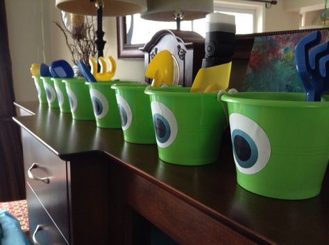 Buckets for my sons 3rd birthday Monsters Inc. party! Monsters Inc Party, Monsters Inc Baby, Little Monster Party, Monster Inc Birthday, Christian Birthday, Second Birthday Ideas, Candy Bucket, Monster Inc, Monster Birthday Parties