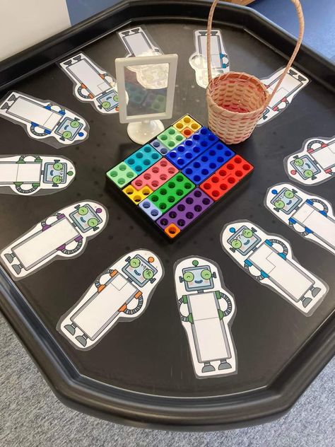 Robot Tuff Tray Ideas, Number Day Activities Eyfs, Space Maths Eyfs, Maths Activities Reception, Numicon Activities Eyfs, Numicon Activities, Reception Maths, Foundation Maths, Community Helpers Kindergarten