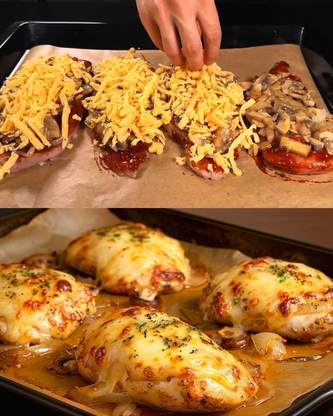 Baked Chicken With Mushrooms, Creamy Chicken Spaghetti Recipe, Macaroni Soup Recipes, Baked Chicken And Mushrooms, Chicken Fillet Recipes, Bacon Corn Chowder, Chicken With Mushrooms, Chicken Fillets, Chicken Fillet