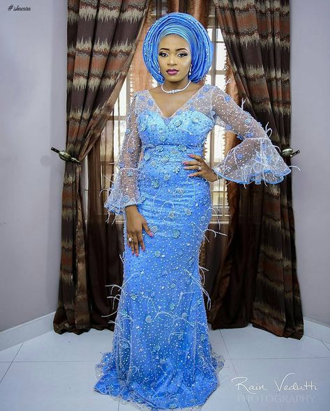 ASO EBI STYLES LOOK-BOOK Sky Blue Asoebi, Sky Blue Lace Styles, Blue Lace Styles, Blue Asoebi, African Headdress, Lace Asoebi, Lace Asoebi Styles, Lace Styles For Wedding, Eve Fashion