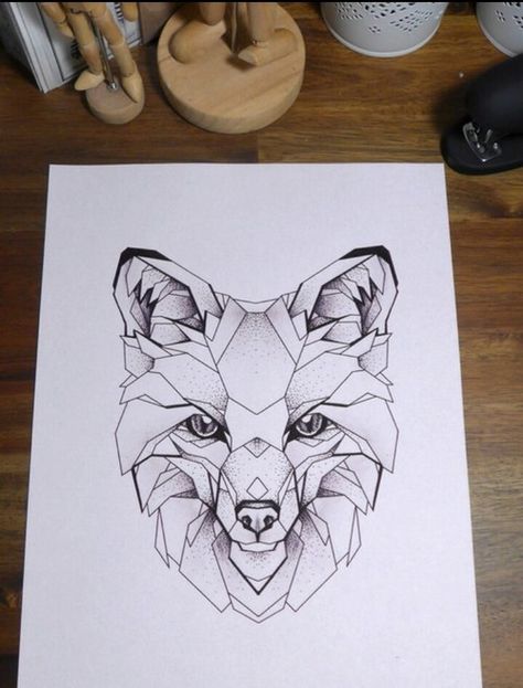 Cnc Desk, Tattoo Ideas Tumblr, Geometric Dotwork, Fox Tattoo Design, Hipster Tattoo, Geometric Fox, Kunst Tattoos, Fox Tattoo, Feather Tattoos