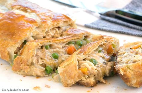 This chicken pot pie stromboli recipe is comfort food at its best with a buttery, flaky pastry crust and a warm, gooey filling! Stromboli Recipe, Turkey Pot Pie, Chicken Pie, Everyday Dishes, Chicken Pot, Chicken Pot Pie, A Chicken, Pot Pie, Rotisserie Chicken