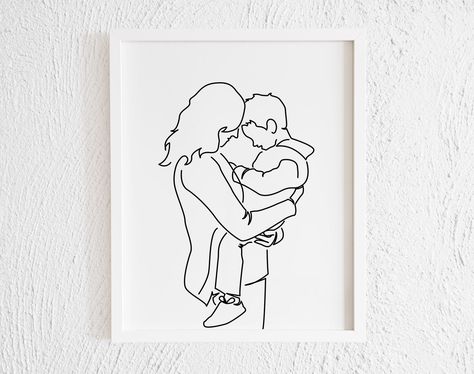 Mother Son Line Art, Mother And Son Line Art, Mom Son Drawing, Mom And Son Drawing Art, Mom And Son Drawing, Mother Drawing, Portrait Doodle, Minimalist Family, Doodle Wall