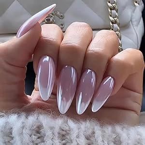 BABALAL Stiletto Press on Nails Long White French Tip Mirror Glue on Nails Glossy Aurora Design Almond Acrylic Nails Press on Long White French Tip, Nails Long White, Stiletto Press On Nails, Almond Acrylic, Aurora Design, Press On Nails Long, Nails Glossy, White French Tip, Nails Press