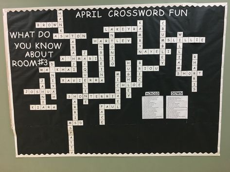 Crossword board Crossword Bulletin Board, Crossword Puzzle Bulletin Board, Crossword Wall Decor, Long Term Care Activities, Family Crossword Wall Art, Family Name Crossword Wall Decor, Work Positivity, Large Games, Puzzle Bulletin Boards