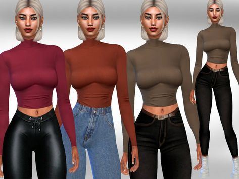 Sims 4 — Female Long Sleeve 9 Colours Tops by saliwa — #featuredartist Sims 4 Cc Clothes Crop Tops Long Sleeve, Sims 4 Cc Clothes Long Sleeve, Sims 4 Cc Long Sleeve Top, Sims 4 Long Sleeve Shirt, Sims 4 Cc Long Sleeve Shirt, Ts4 Cc Tops, Slim Fit Mens Jeans, Sims 4 Cc Download, Cc Clothes