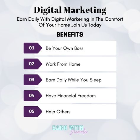 Check out the benefits of digital marketing and discover how it can transform your earning potential! From affiliate marketing to dropshipping, there are endless opportunities waiting for you. Contact me for insider tips, and let’s earn together! 🚀💡 ----- 🌐 www.earnwithnicoledaily.com . . . . #earnwithnicole #digitalmarketing #affiliatemarketing #dropshipping #freelancegigs #onlinesurveys #onlinebusiness #financialfreedom #highincomeskills #passiveincome #workfromanywhere #successjourney #bu... Endless Opportunities, Higher Income, Online Surveys, Busy At Work, Be Your Own Boss, Waiting For You, Financial Freedom, Helping Others, Working From Home