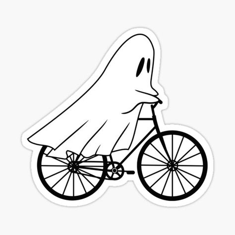 Ghost Riding A Bike, Ghost Bike, Bike Tattoo, Bike Sticker, Bicycle Tattoo, Ghost Ghost, Cute Halloween Ghost, Bike Tattoos, Bike Drawing