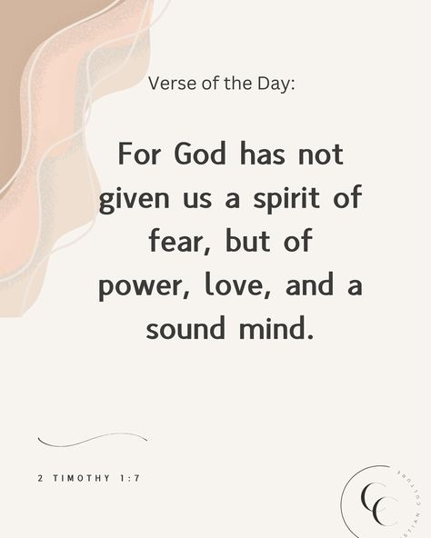 When fear takes hold, remember that God has given you the power to overcome it. He replaces fear with love, strength, and a sound mind. Lean into His promises, and let faith be your guide. 🙏✨ ‘For God has not given us a spirit of fear, but of power, love, and a sound mind.’ —2 Timothy 1:7 #FaithOverFear #TrustInGod #ChristianCulture #VerseOfTheDay Spirit Of Fear But Of Power, The Lord Has Not Given Me A Spirit Of Fear, Power Love And A Sound Mind, God Has Not Given Us A Spirit Of Fear, 2 Timothy 1 7, Spirit Of Fear, Sound Mind, 2 Timothy, Faith Over Fear