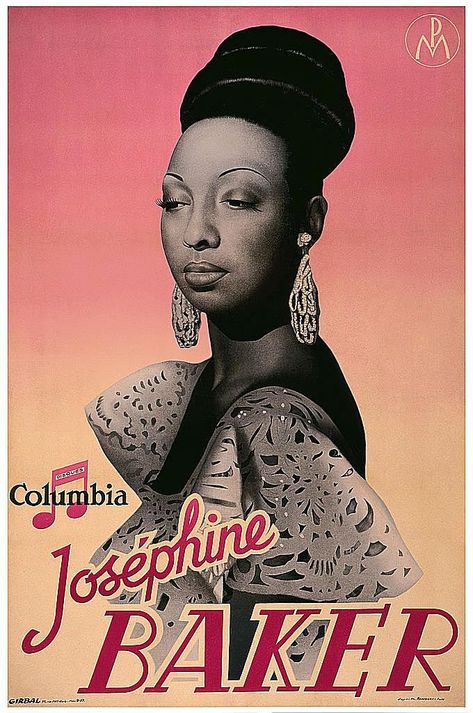 The American-born French artist Josephine Baker is smiling on a cover. African American Makeup, Vintage Burlesque, Josephine Baker, Columbia Records, African American Hairstyles, Art Card, African American History, Golden Age, Black And White Photography