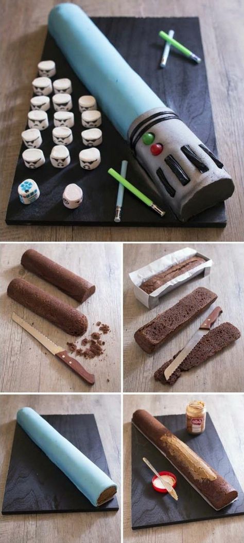 DIY Kuchen in der Form von Laser Star Wars Cake Diy, Star Wars Essen, Cake Diy Easy, Star Wars Dessert, Star Wars Poster Art, Star Wars Food, Sabre Laser, Star Wars Cake, Marshmallow Pops