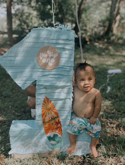 The Big One Surf Birthday Centerpieces, Big One Surf Birthday Party, First Birthday Surf Theme, Surf Party Decorations, The Big One Surf Birthday, First Birthday Theme Boy, Surf Birthday Party, Second Birthday Boys, Surf Boy